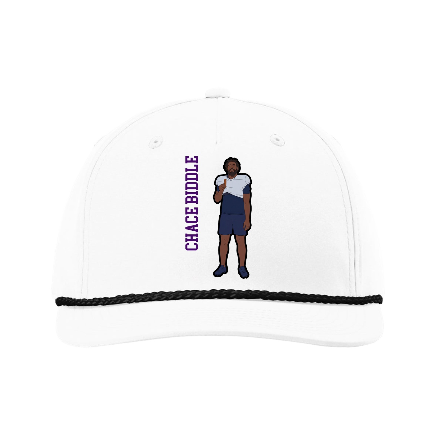 Five-Panel Classic Rope Cap — Name Vertical in White