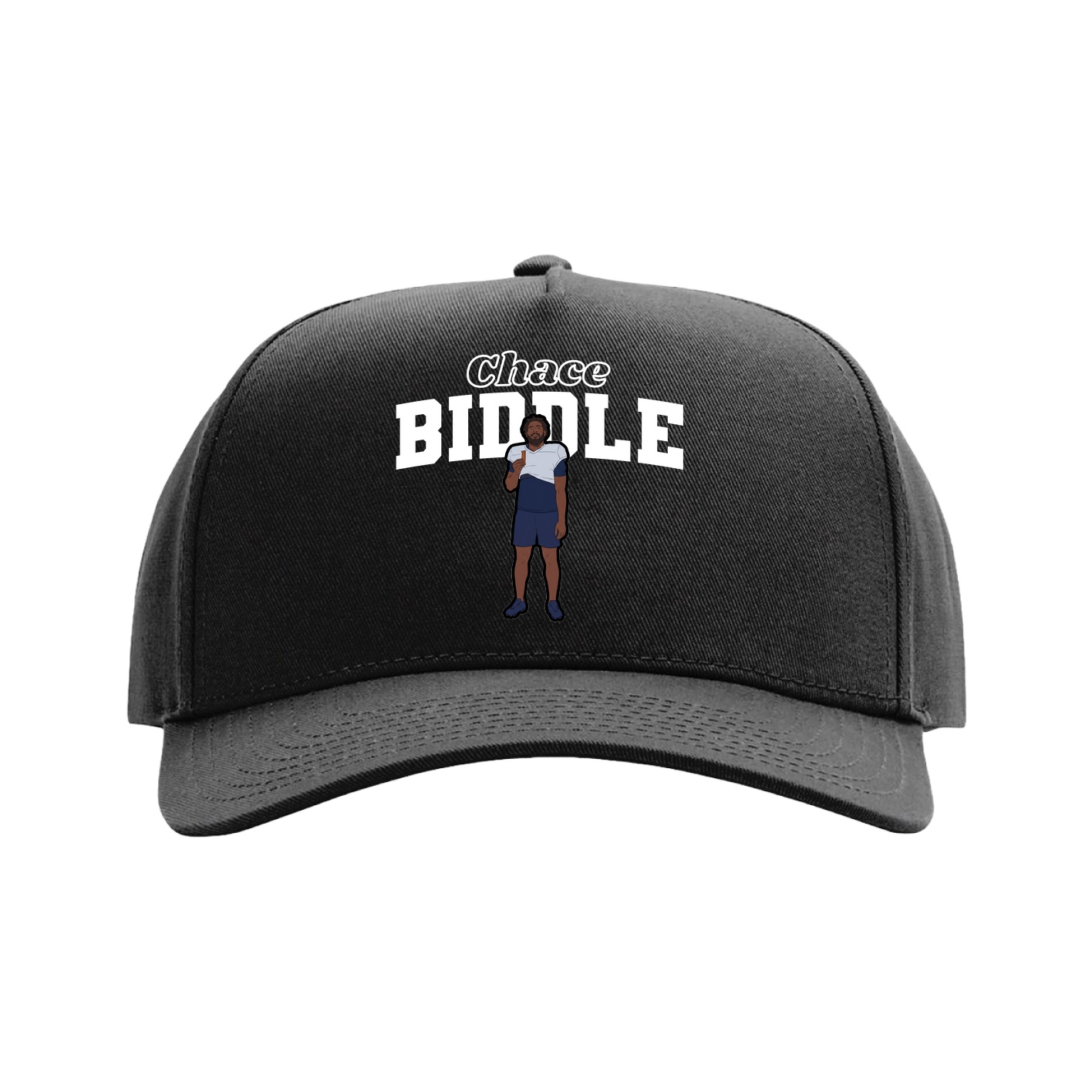 Full Fabric Five-Panel Champ Cap — Name Arch in Black
