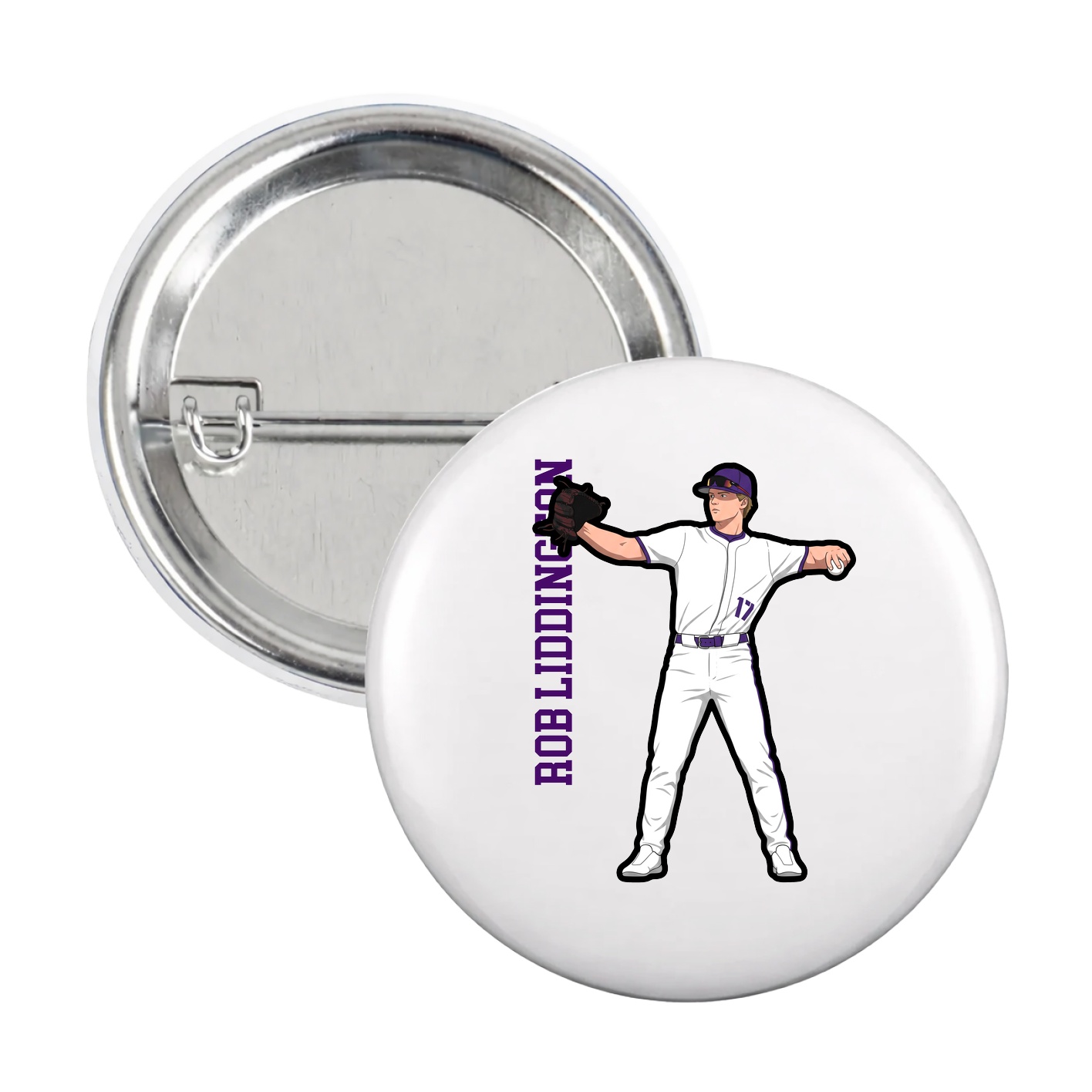 Game Day Button — Name Vertical in White