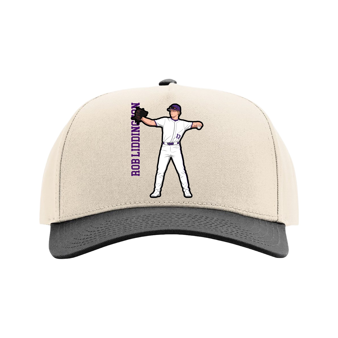 Full Fabric Five-Panel Champ Cap — Name Vertical in Cream/Black