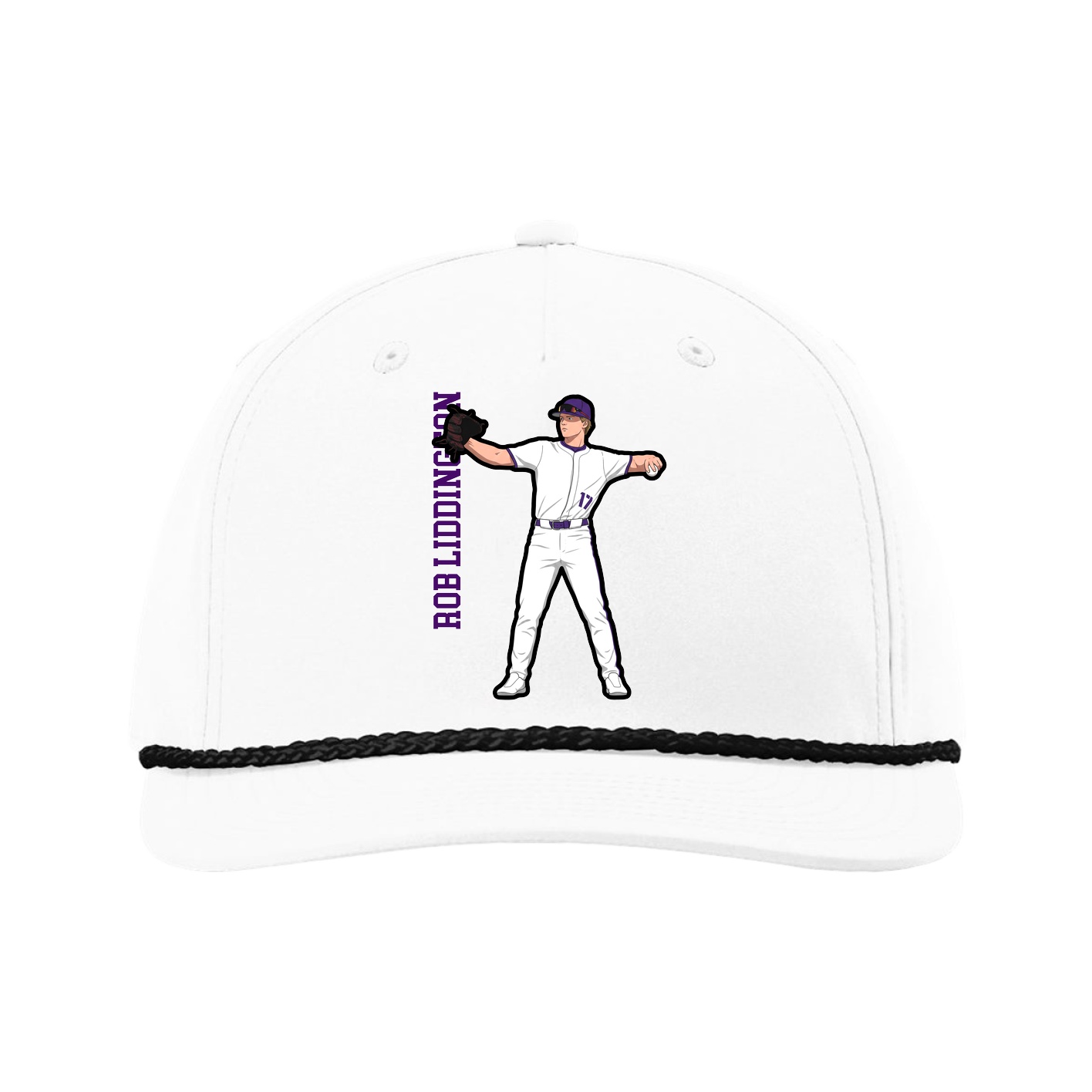 Five-Panel Classic Rope Cap — Name Vertical in White