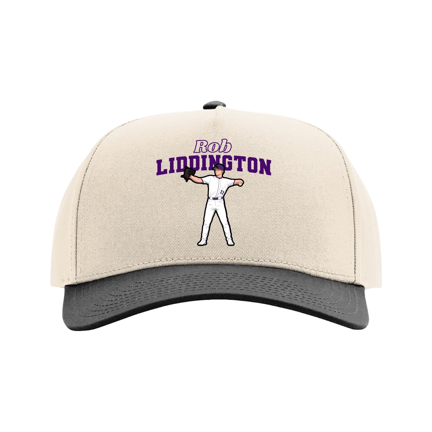 Full Fabric Five-Panel Champ Cap — Name Arch in Cream/Black