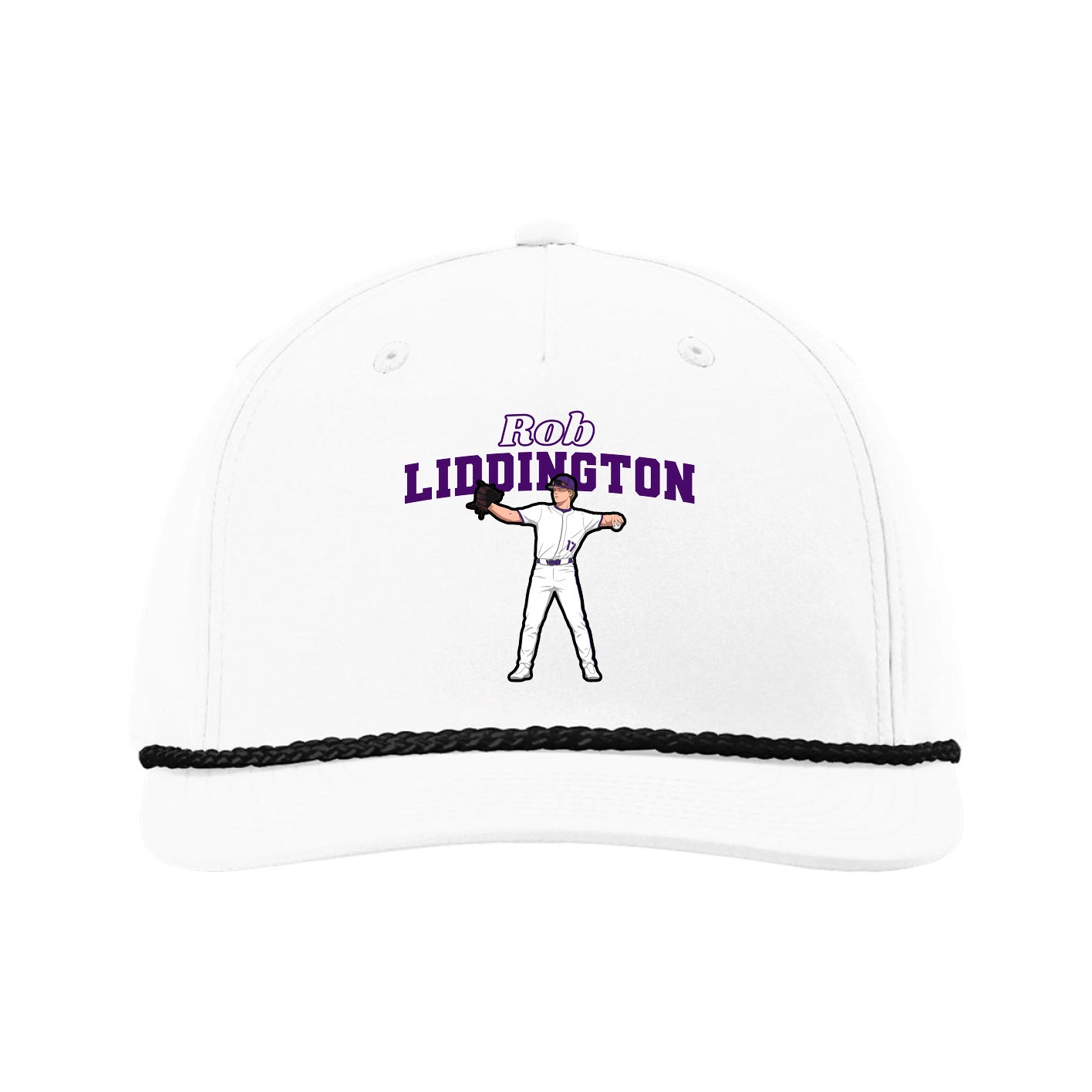 Five-Panel Classic Rope Cap — Name Arch in White