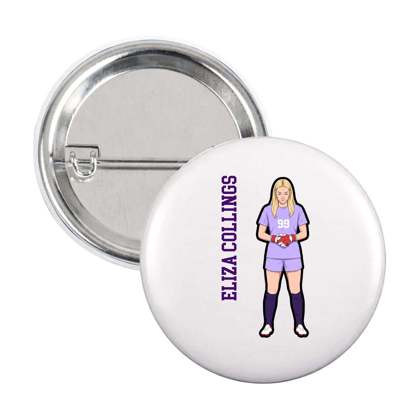 Game Day Button — Name Vertical in White