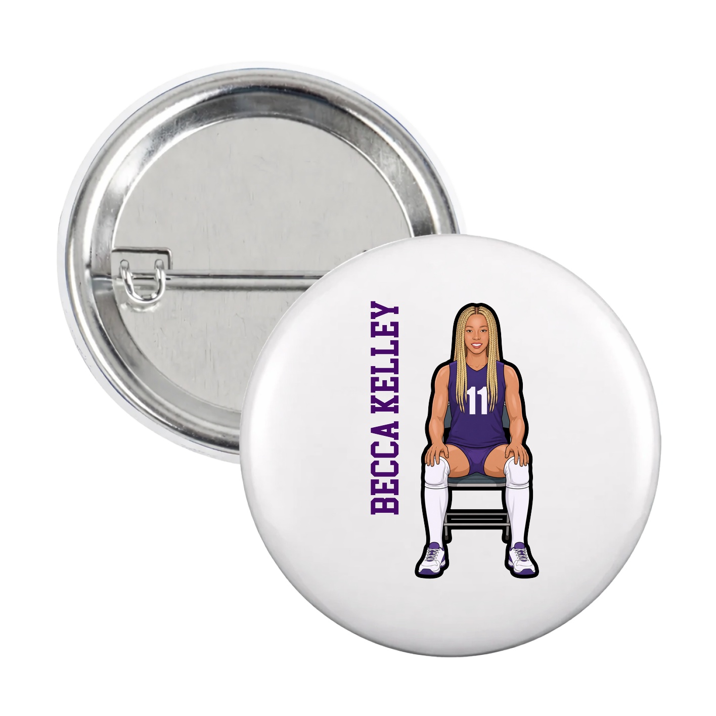 Game Day Button — Name Vertical in White