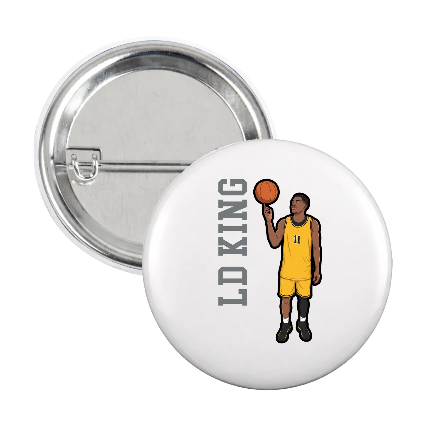 Game Day Button — Name Vertical in White