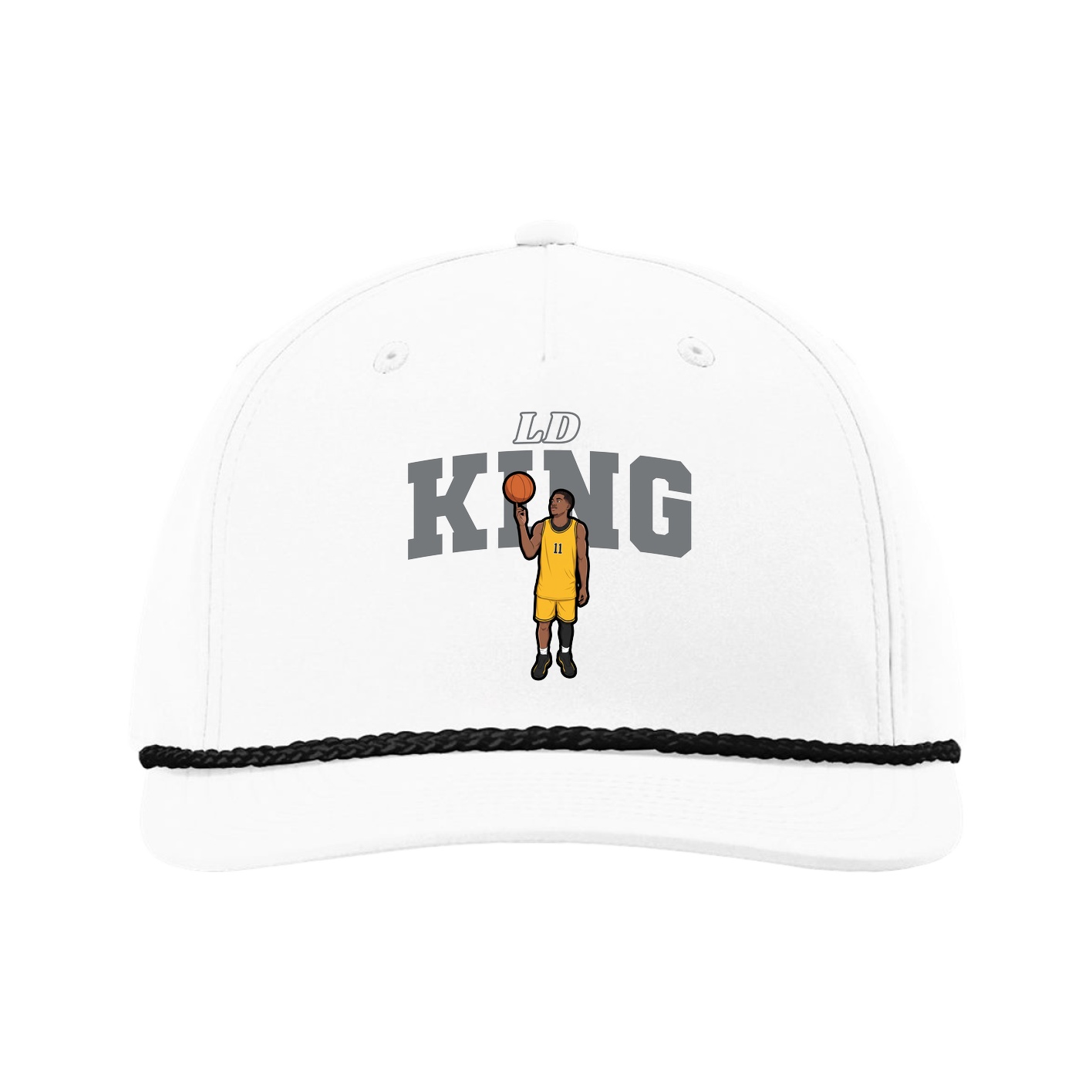 Five-Panel Classic Rope Cap — Name Arch in White