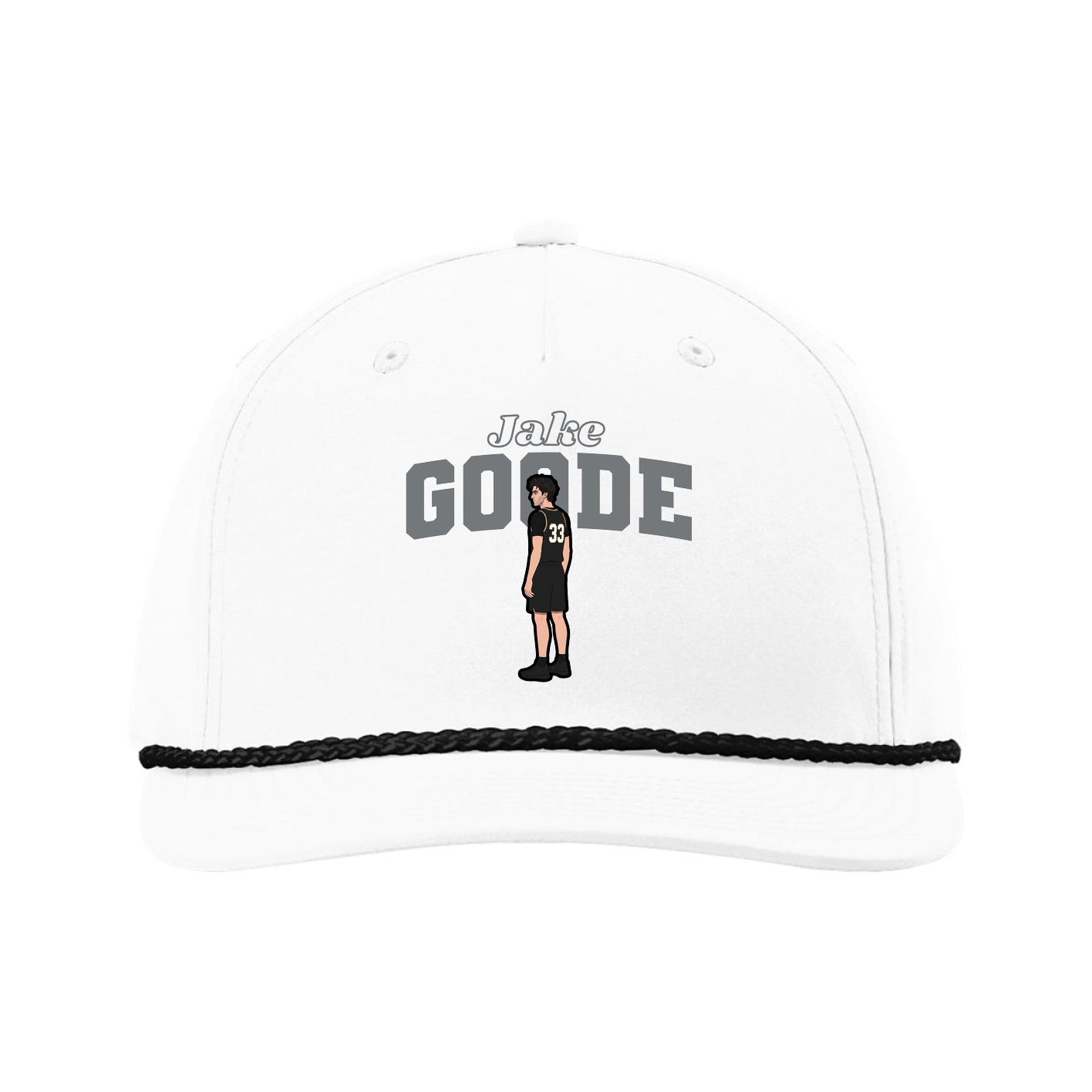 Five-Panel Classic Rope Cap — Name Arch in White