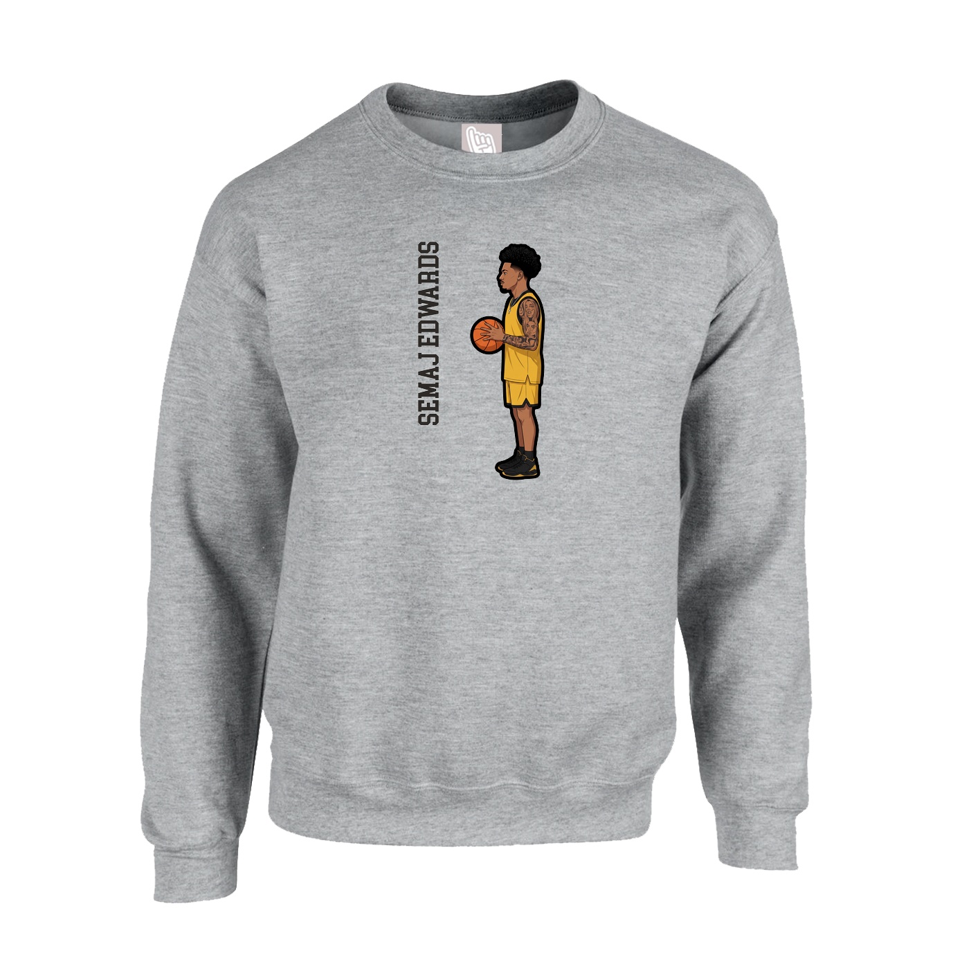 Fleece Crew — Name Vertical in Grey
