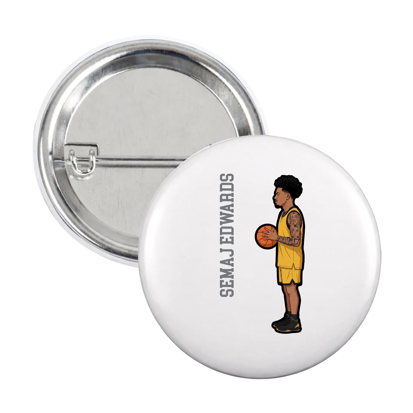 Game Day Button — Name Vertical in White