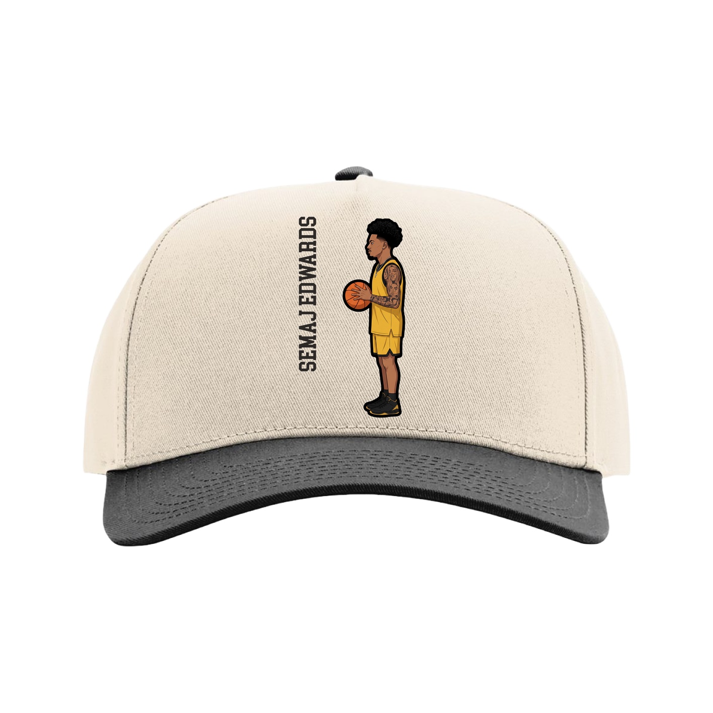 Full Fabric Five-Panel Champ Cap — Name Vertical in Cream/Black