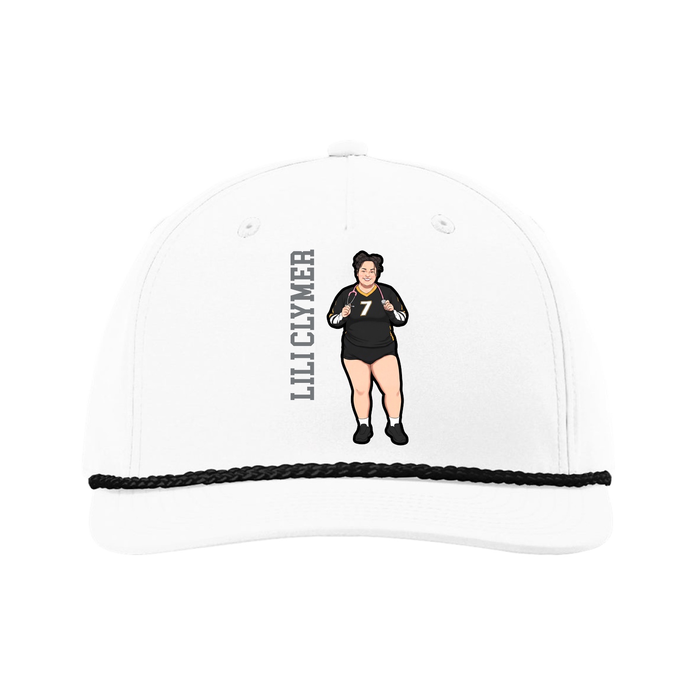 Five-Panel Classic Rope Cap — Name Vertical in White