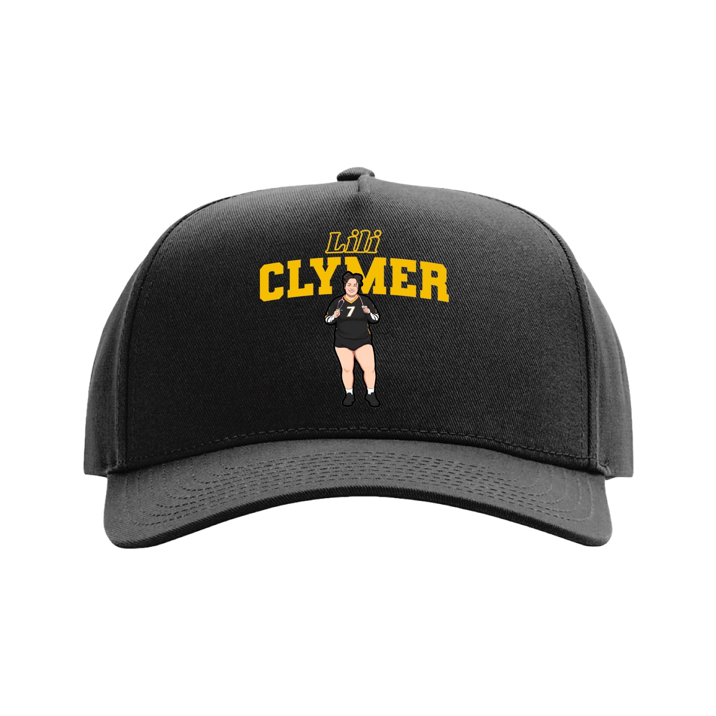 Full Fabric Five-Panel Champ Cap — Name Arch in Black