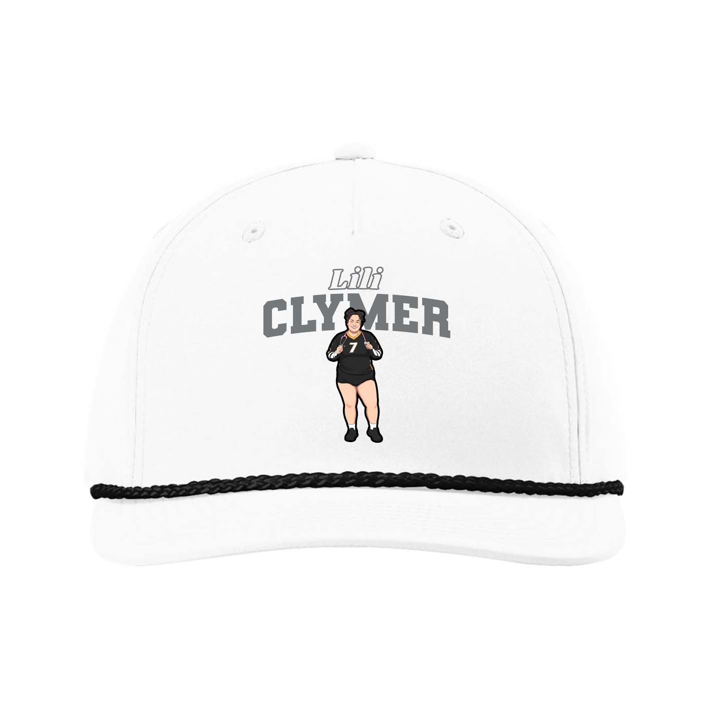Five-Panel Classic Rope Cap — Name Arch in White