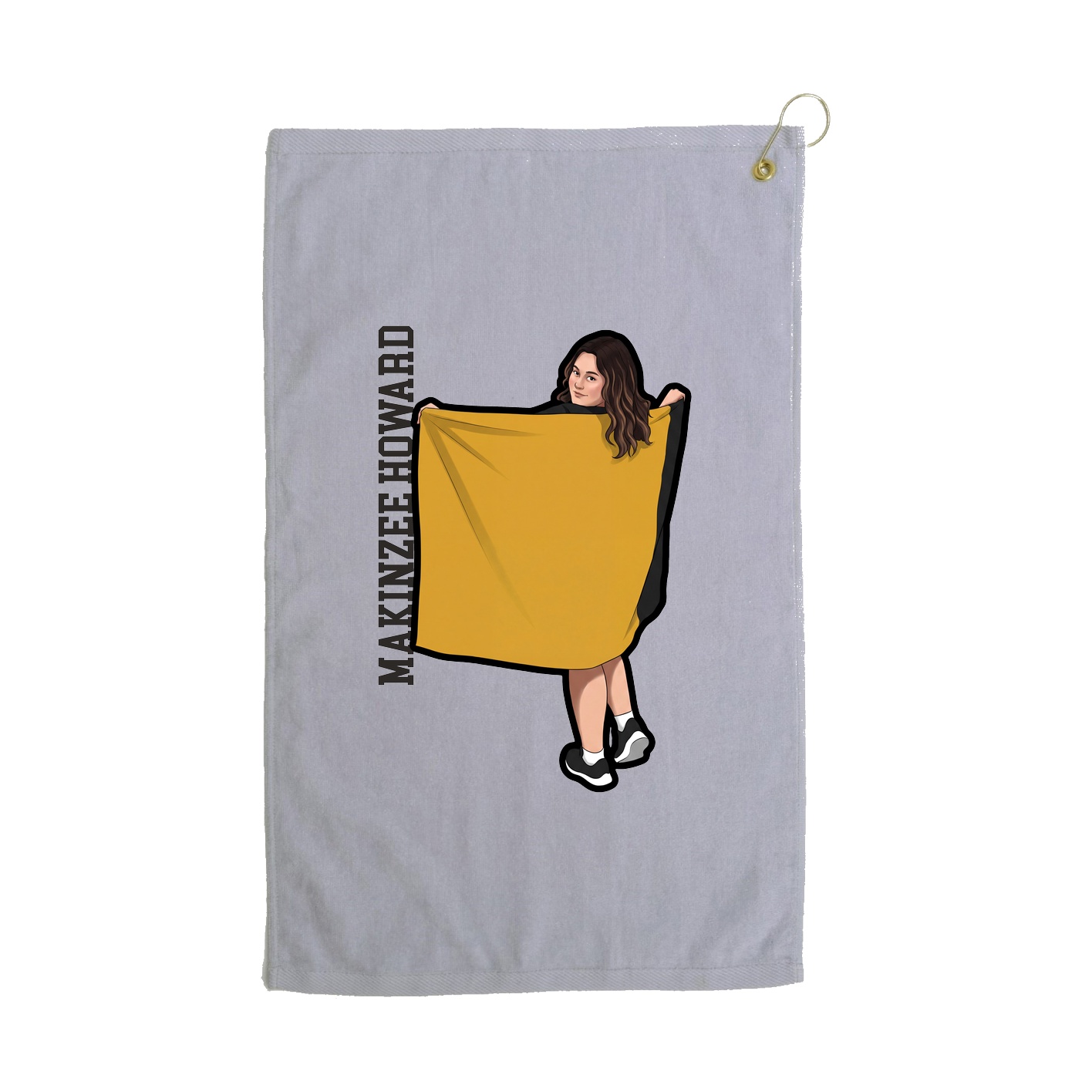 Golf Towel — Name Vertical in Grey