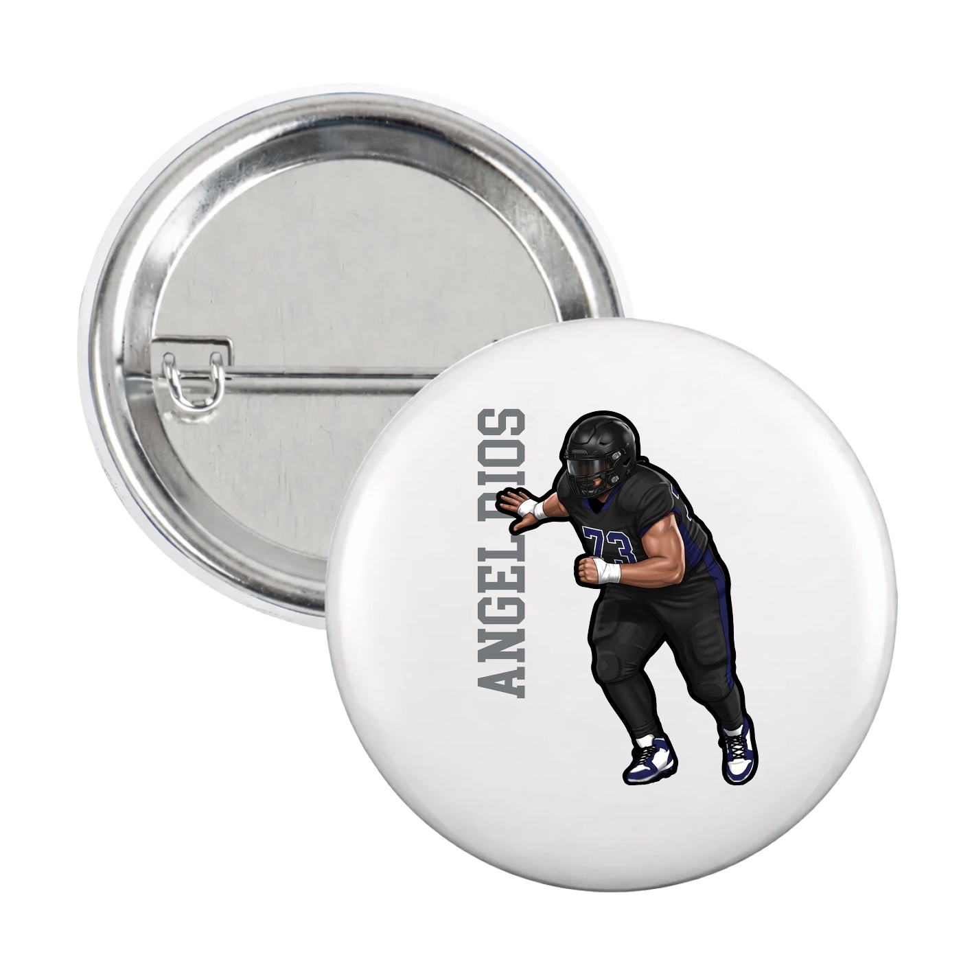 Game Day Button — Name Vertical in White