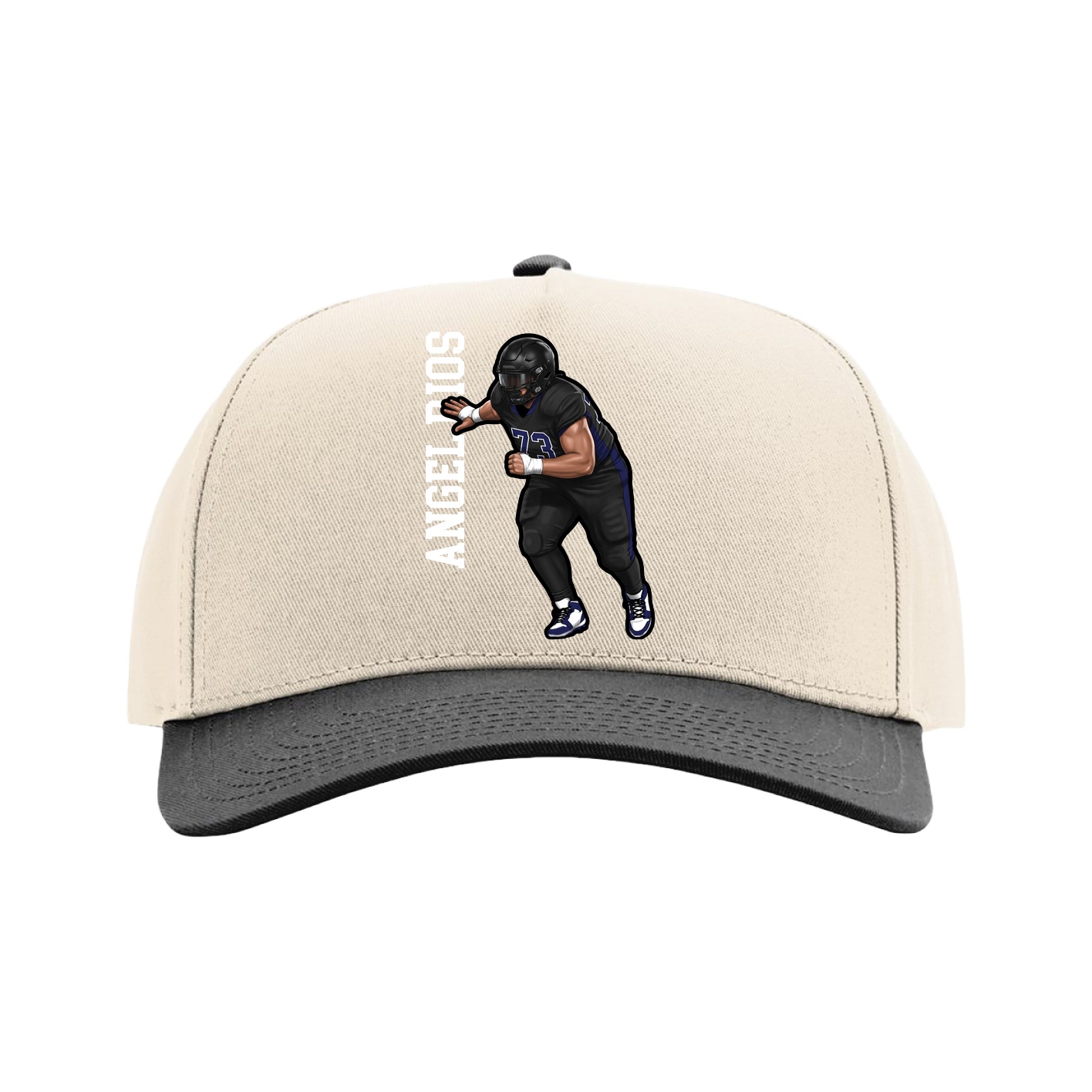 Full Fabric Five-Panel Champ Cap — Name Vertical in Cream/Black