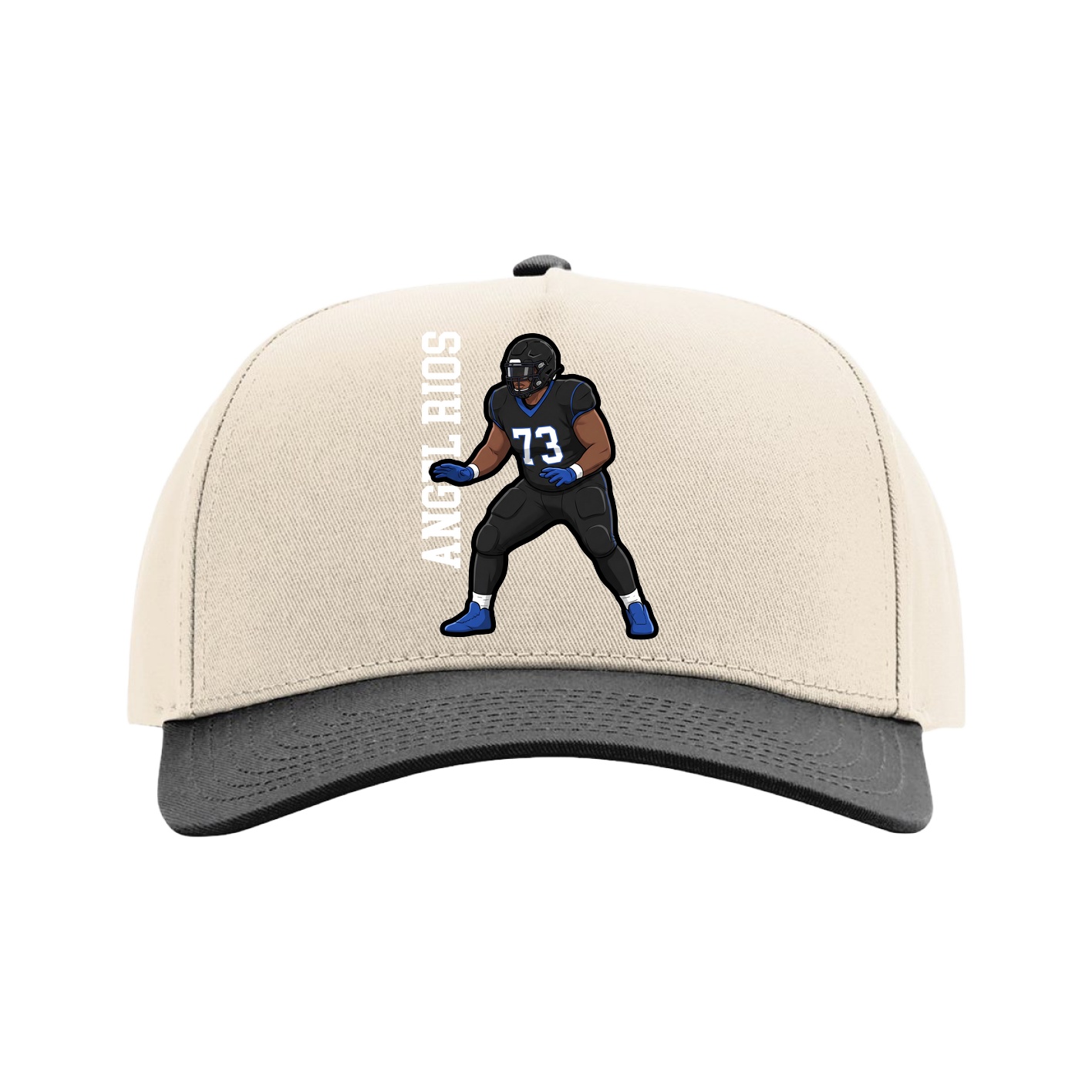 Full Fabric Five-Panel Champ Cap — Name Vertical in Cream/Black