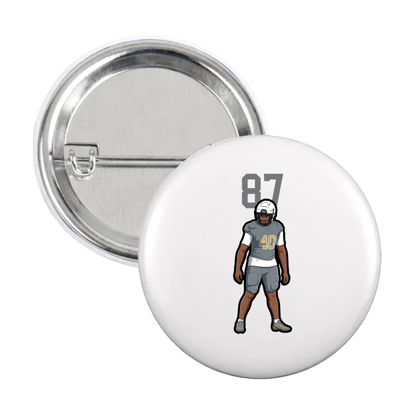 Game Day Button — Number Top in White