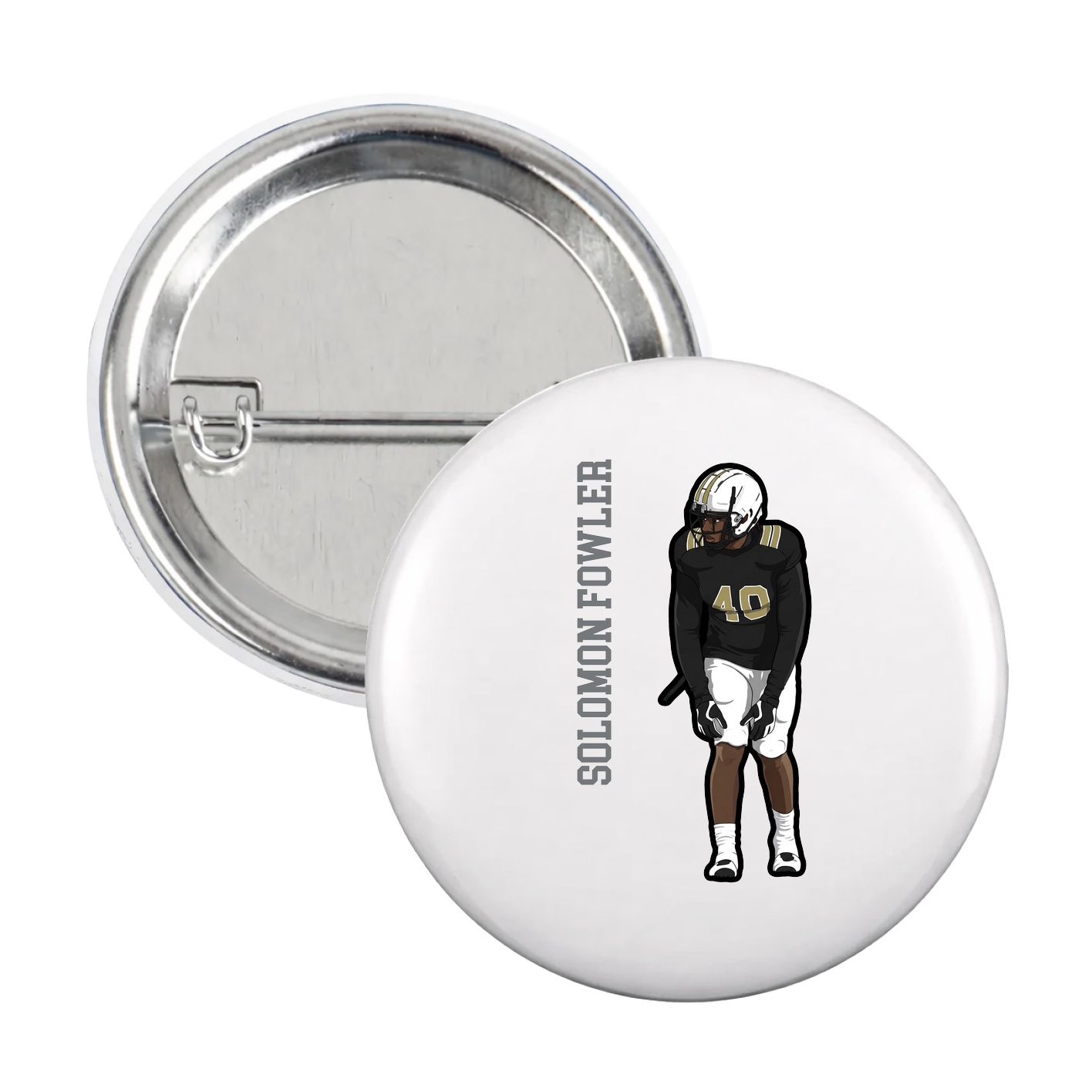 Game Day Button — Name Vertical in White