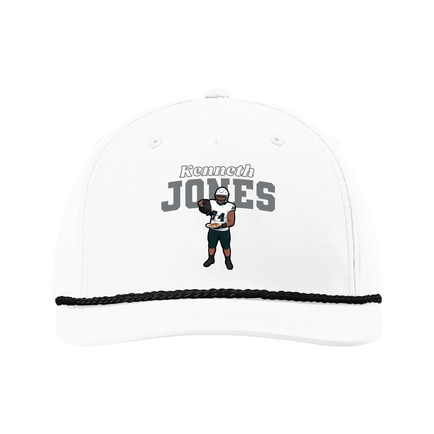 Five-Panel Classic Rope Cap — Name Arch in White