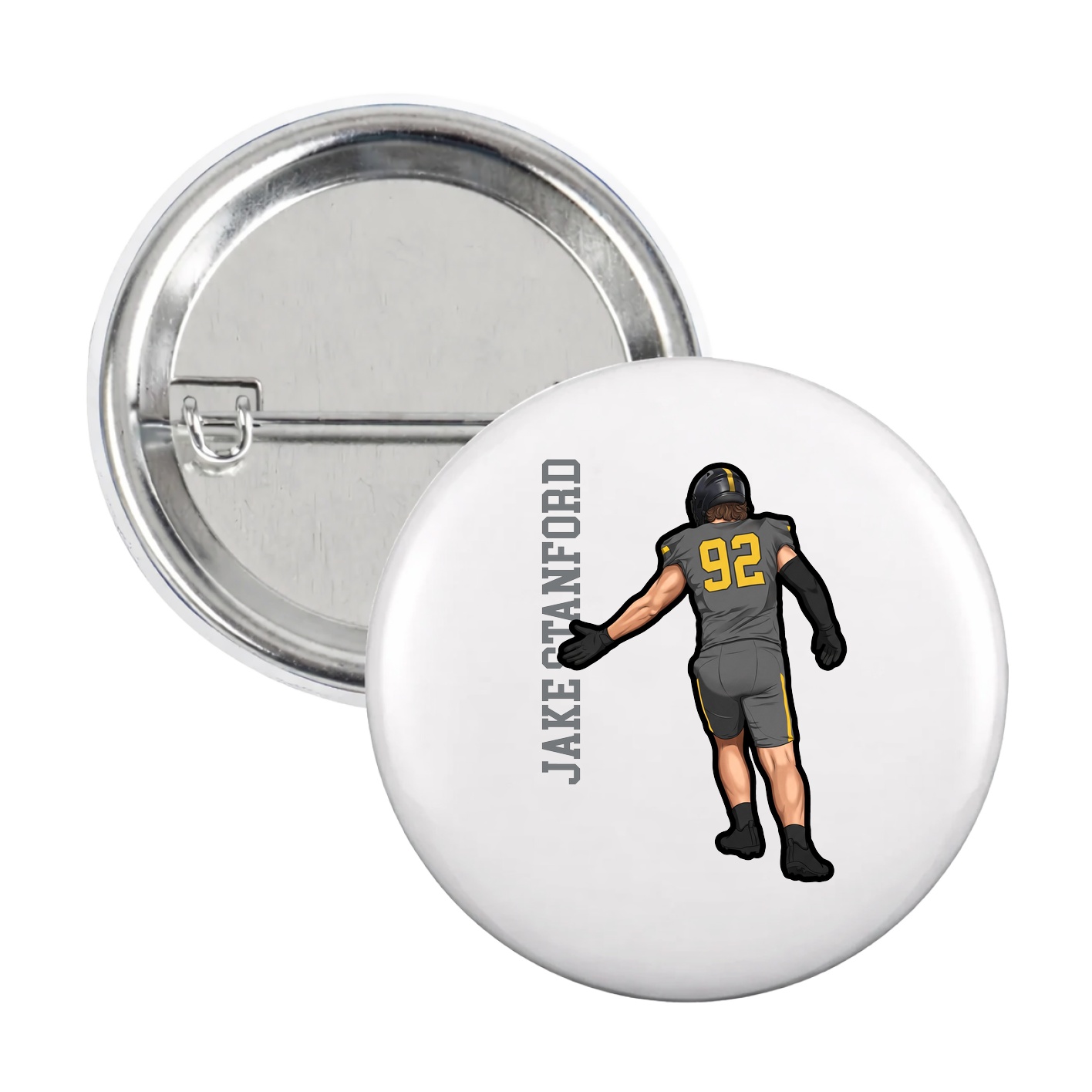 Game Day Button — Name Vertical in White
