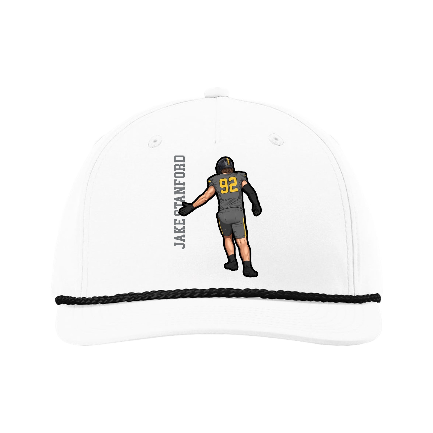 Five-Panel Classic Rope Cap — Name Vertical in White