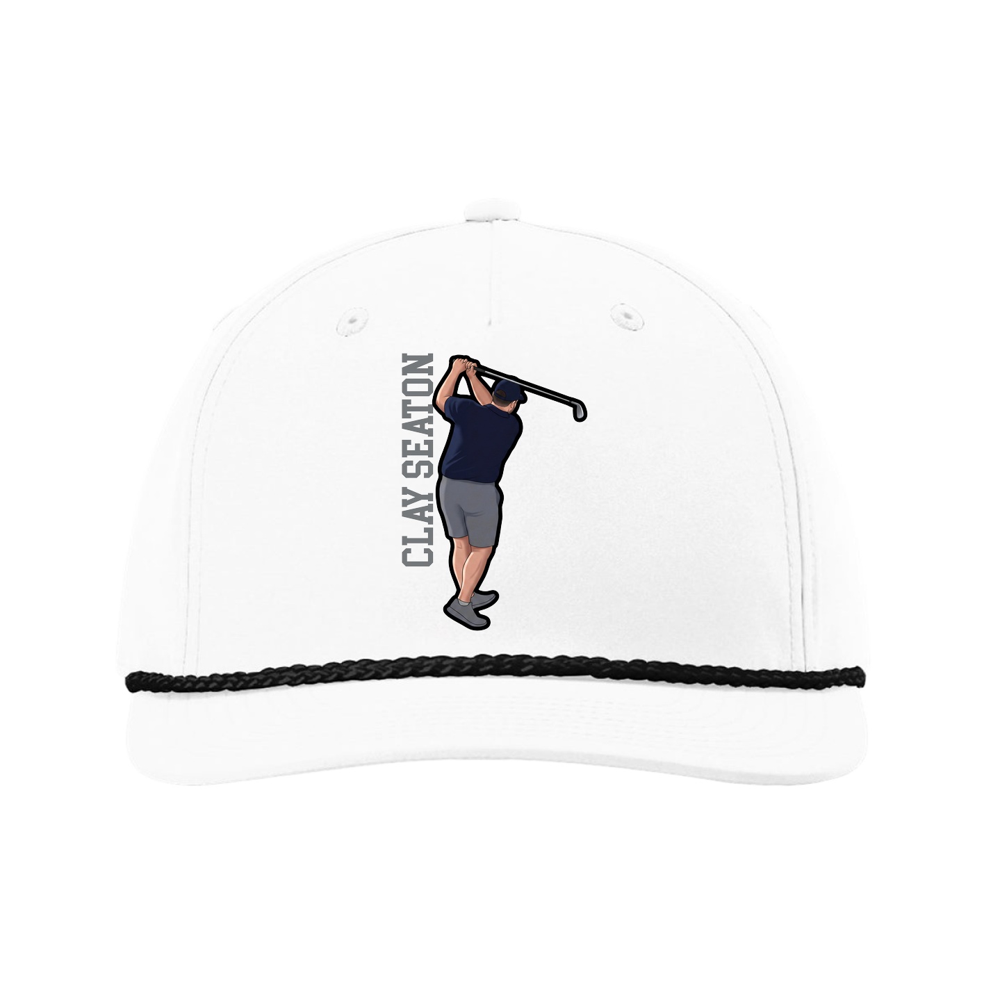 Five-Panel Classic Rope Cap — Name Vertical in White