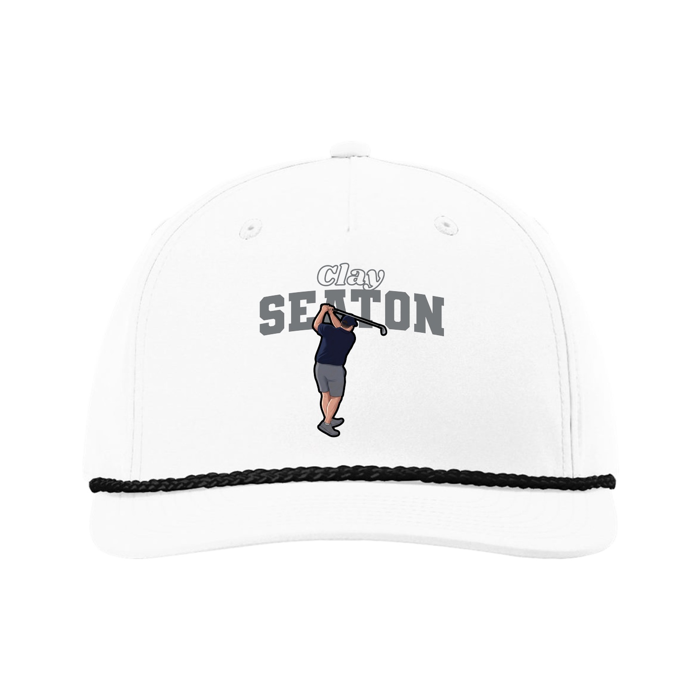 Five-Panel Classic Rope Cap — Name Arch in White