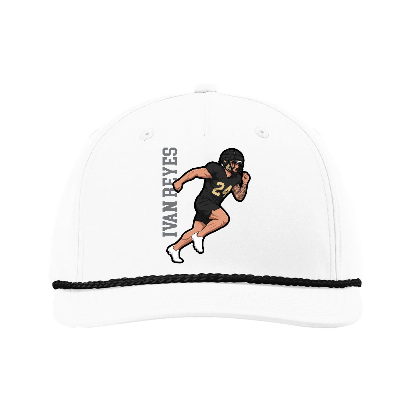 Five-Panel Classic Rope Cap — Name Vertical in White