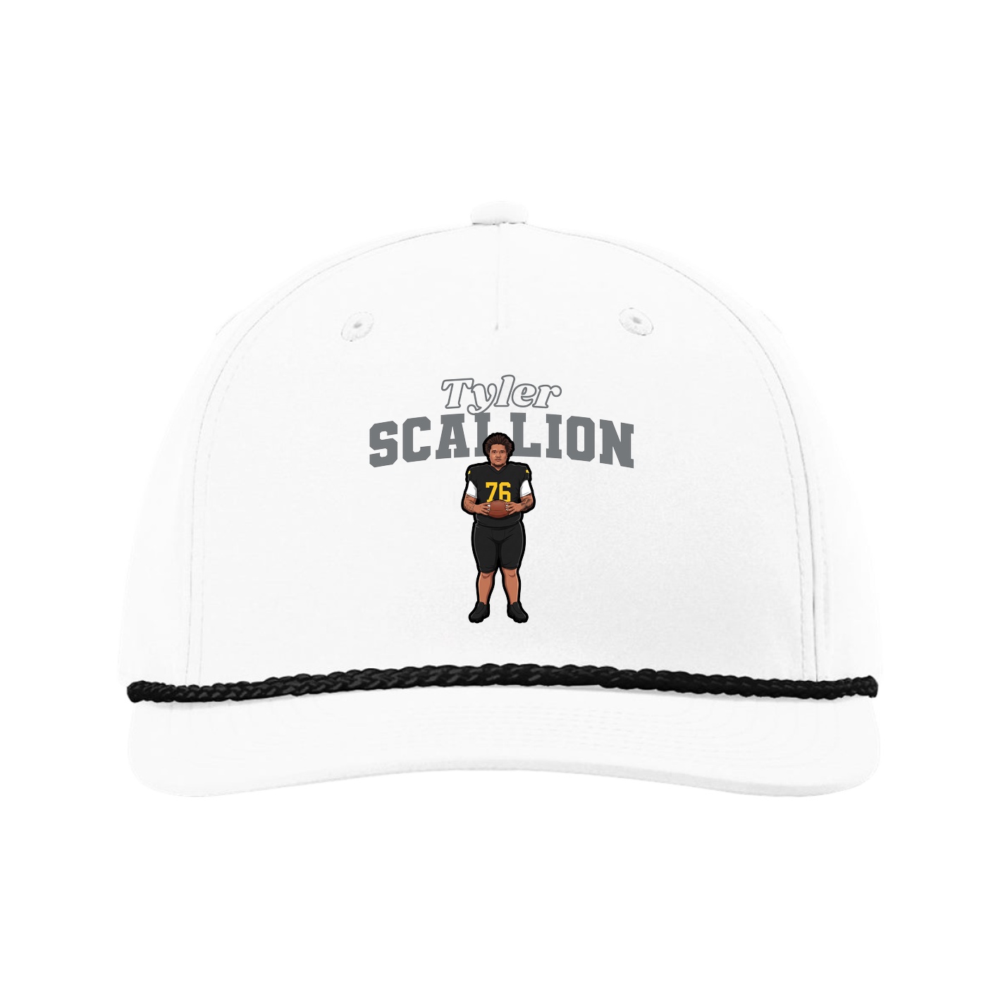 Five-Panel Classic Rope Cap — Name Arch in White
