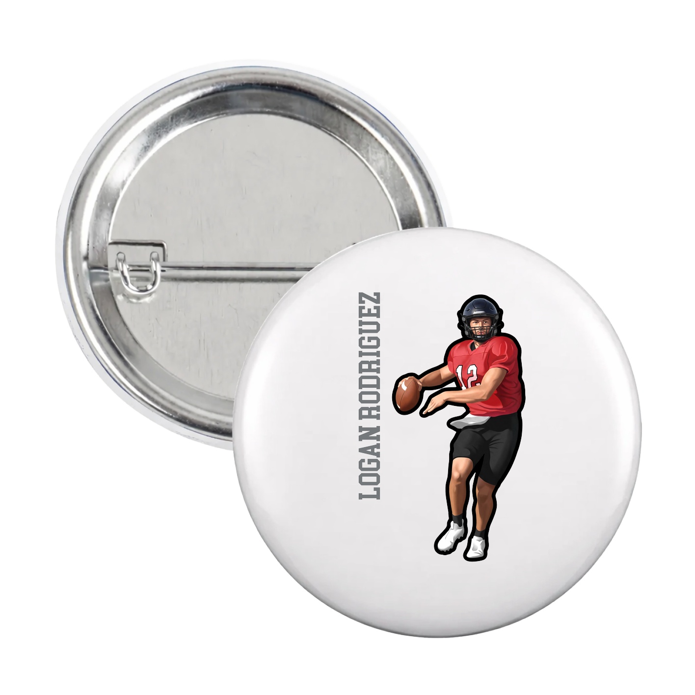Game Day Button — Name Vertical in White