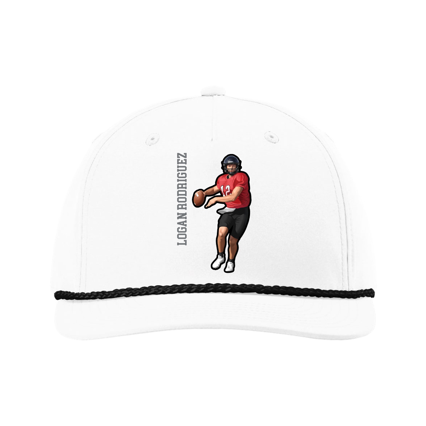 Five-Panel Classic Rope Cap — Name Vertical in White