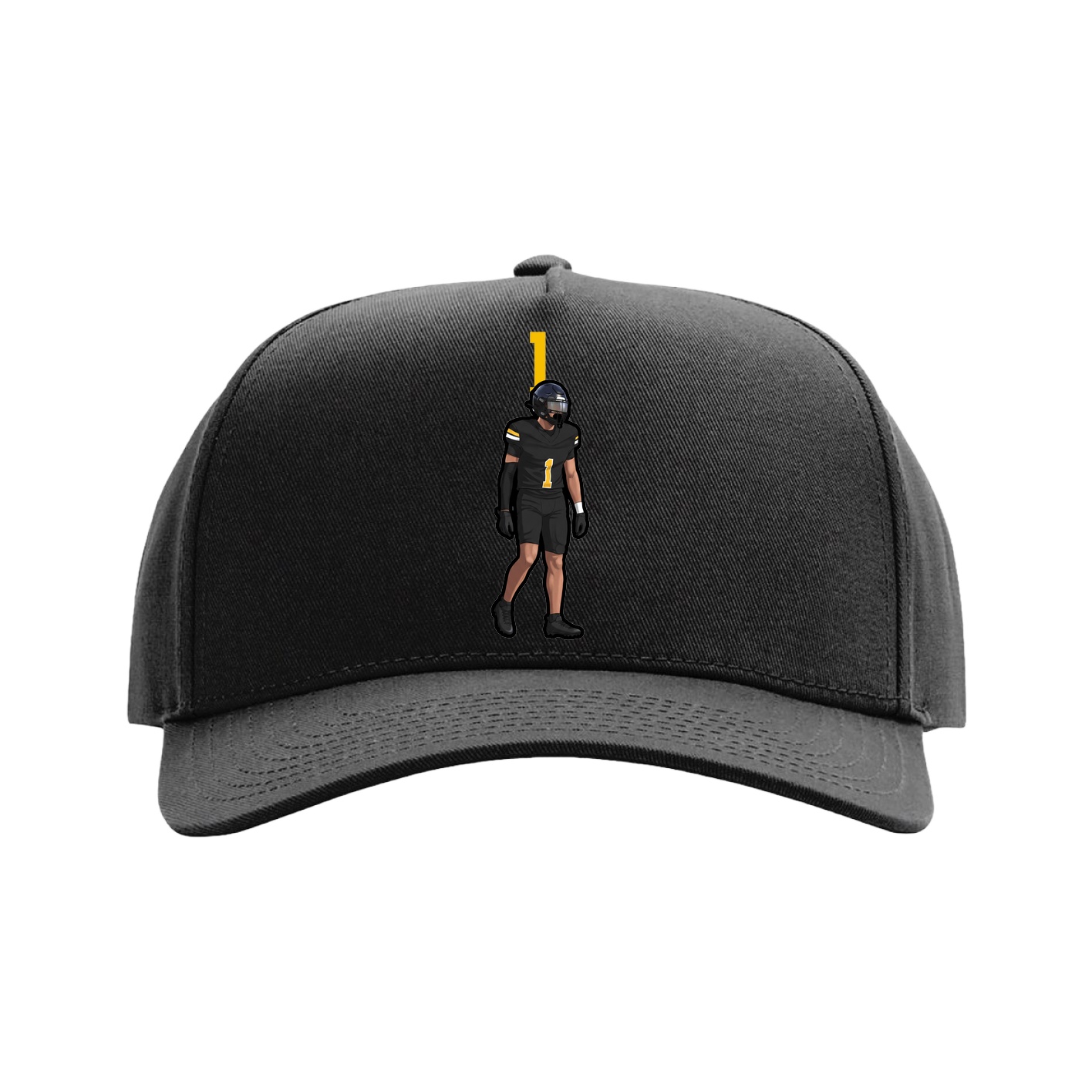 Full Fabric Five-Panel Champ Cap — Number Top in Black
