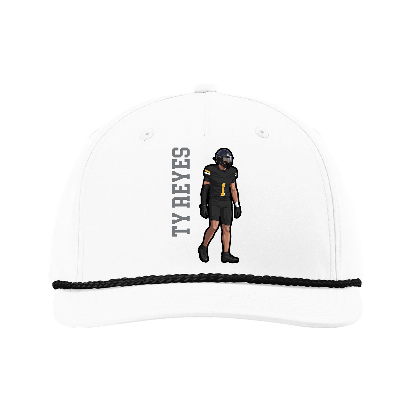 Five-Panel Classic Rope Cap — Name Vertical in White
