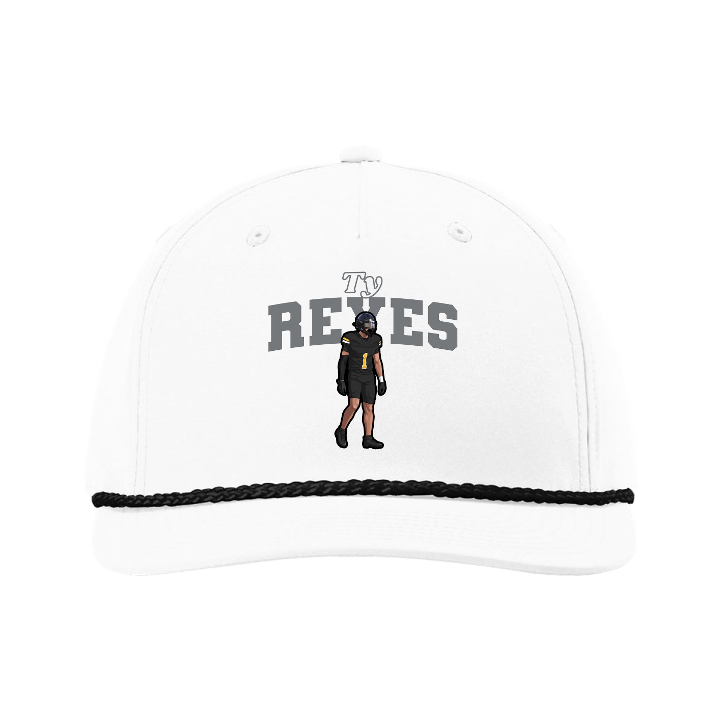 Five-Panel Classic Rope Cap — Name Arch in White