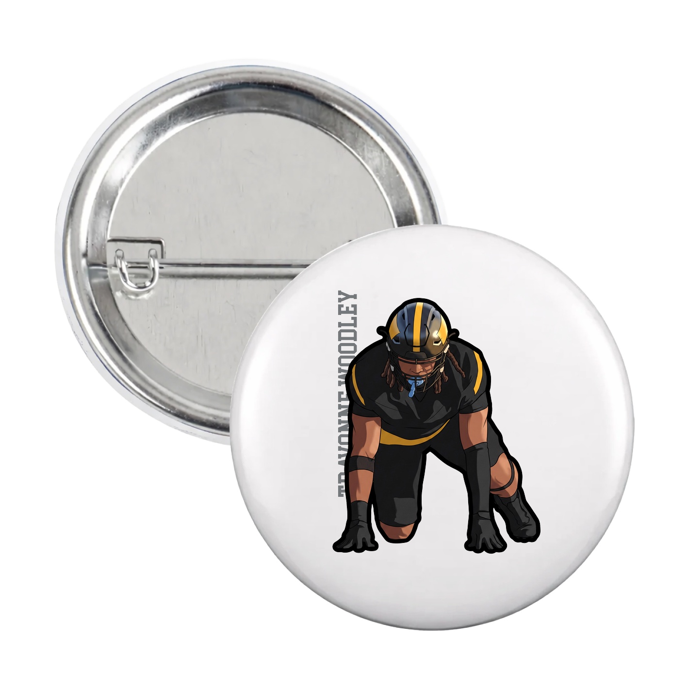 Game Day Button — Name Vertical in White