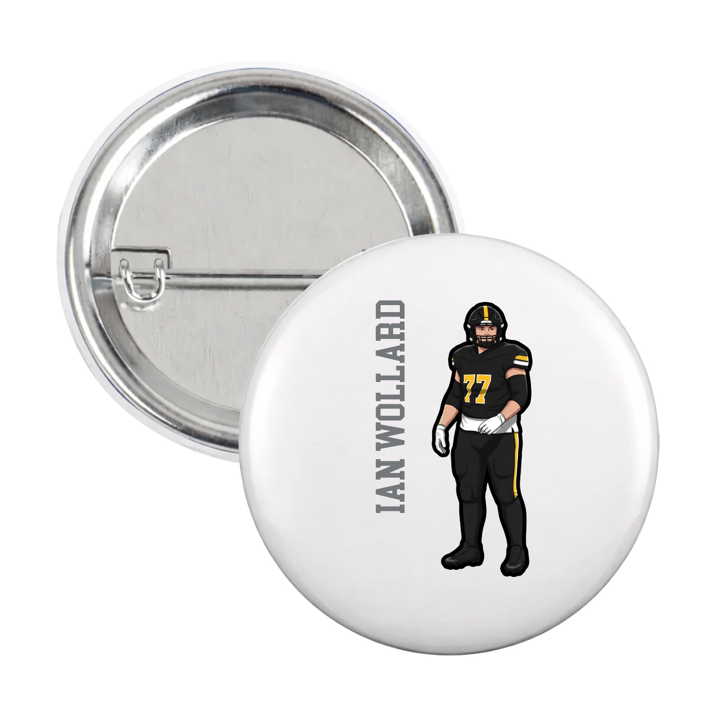 Game Day Button — Name Vertical in White