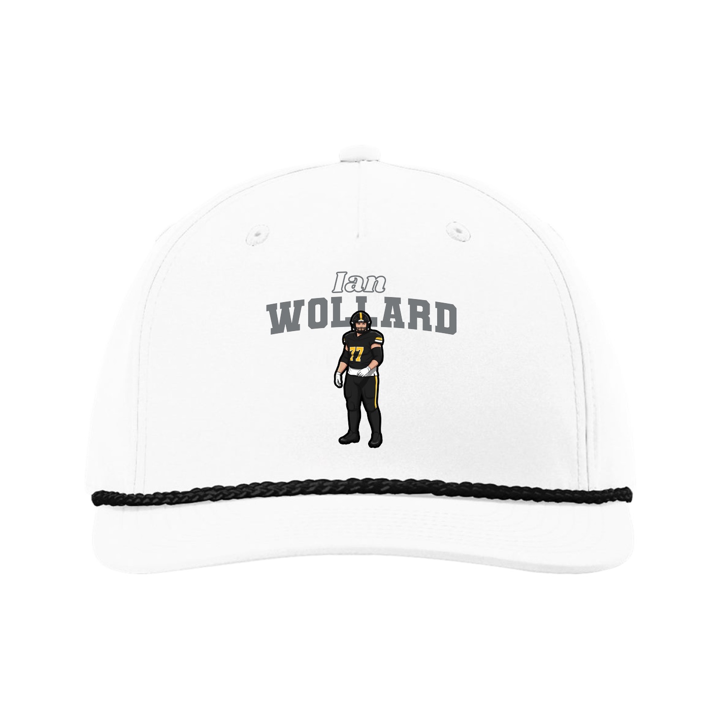 Five-Panel Classic Rope Cap — Name Arch in White