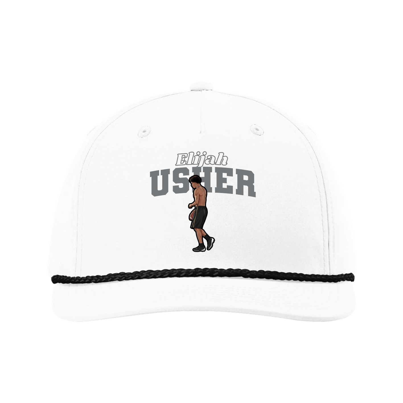 Five-Panel Classic Rope Cap — Name Arch in White