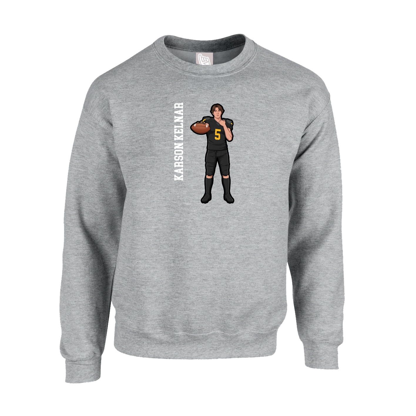 Fleece Crew — Name Vertical in Grey
