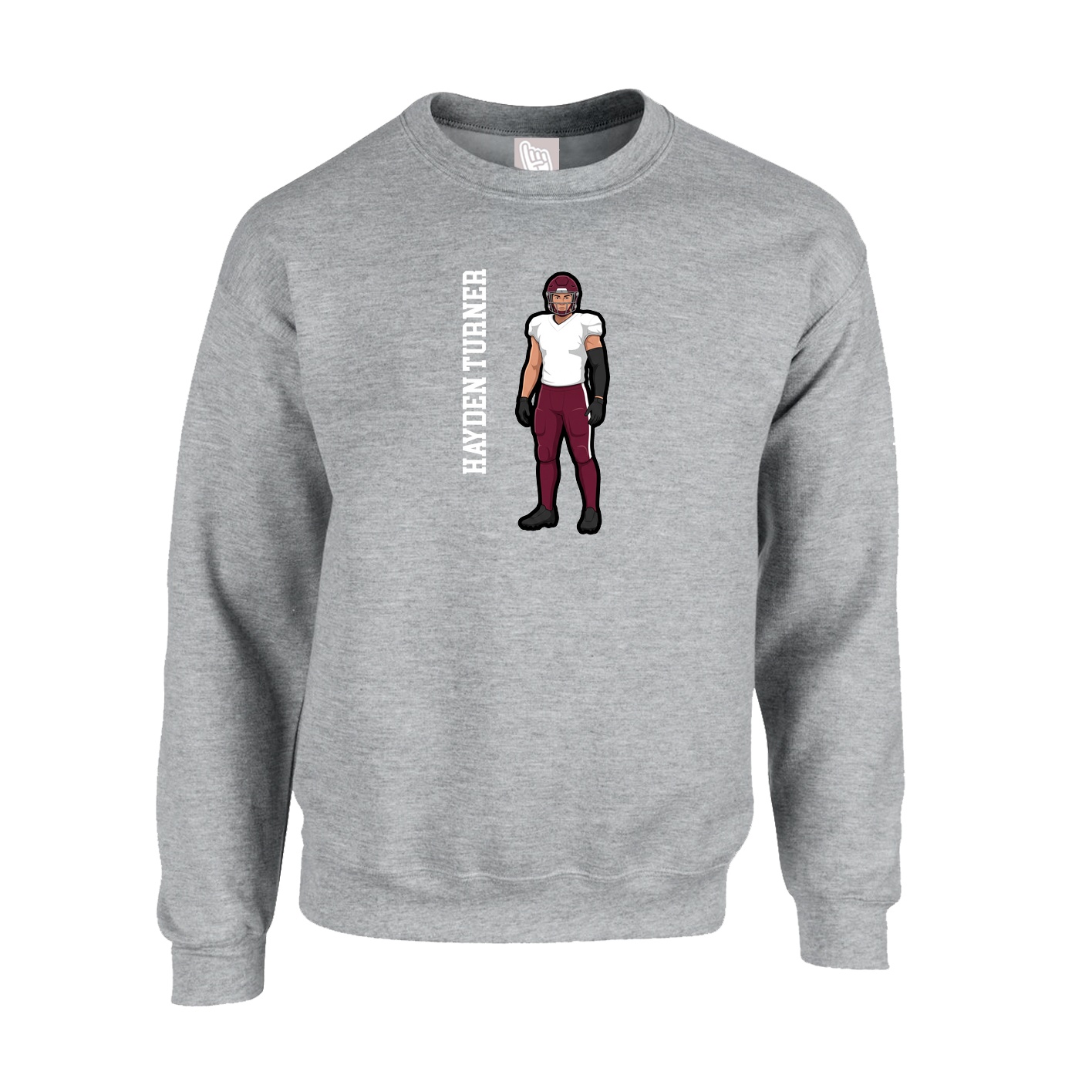 Fleece Crew — Name Vertical in Grey