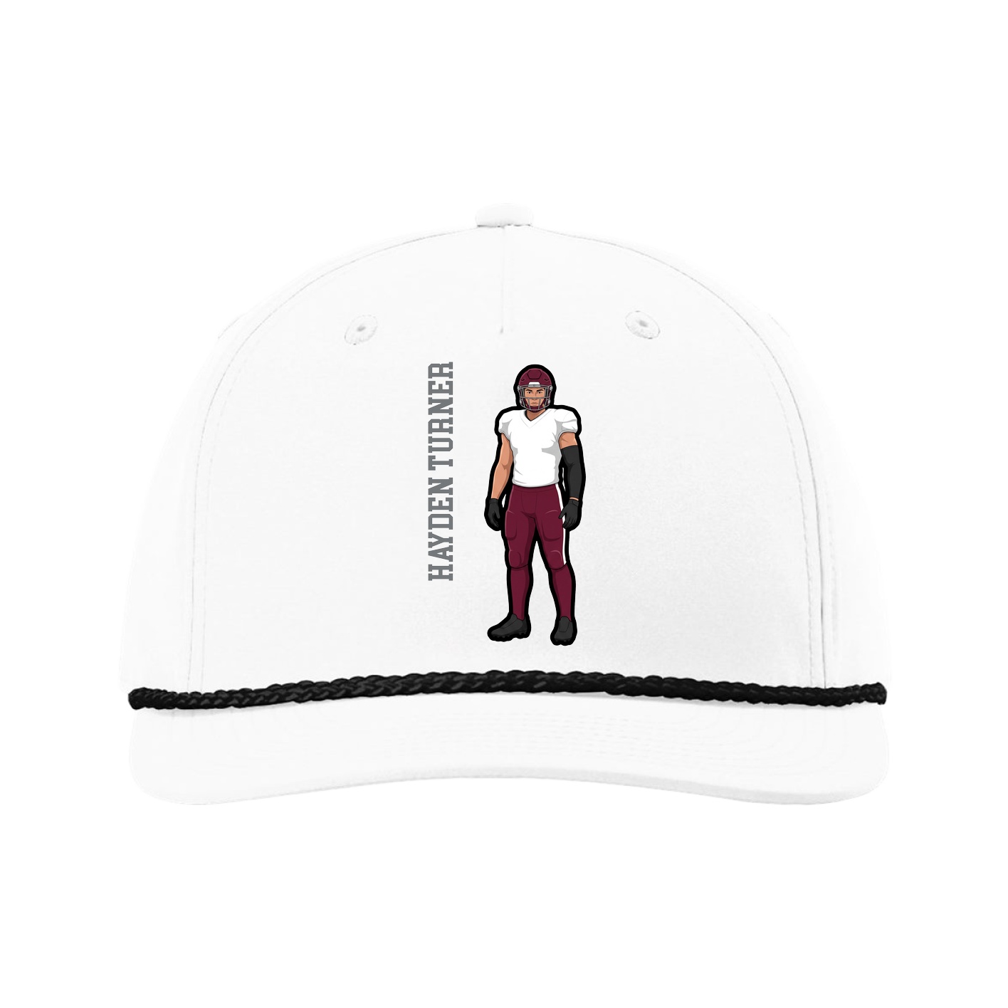 Five-Panel Classic Rope Cap — Name Vertical in White