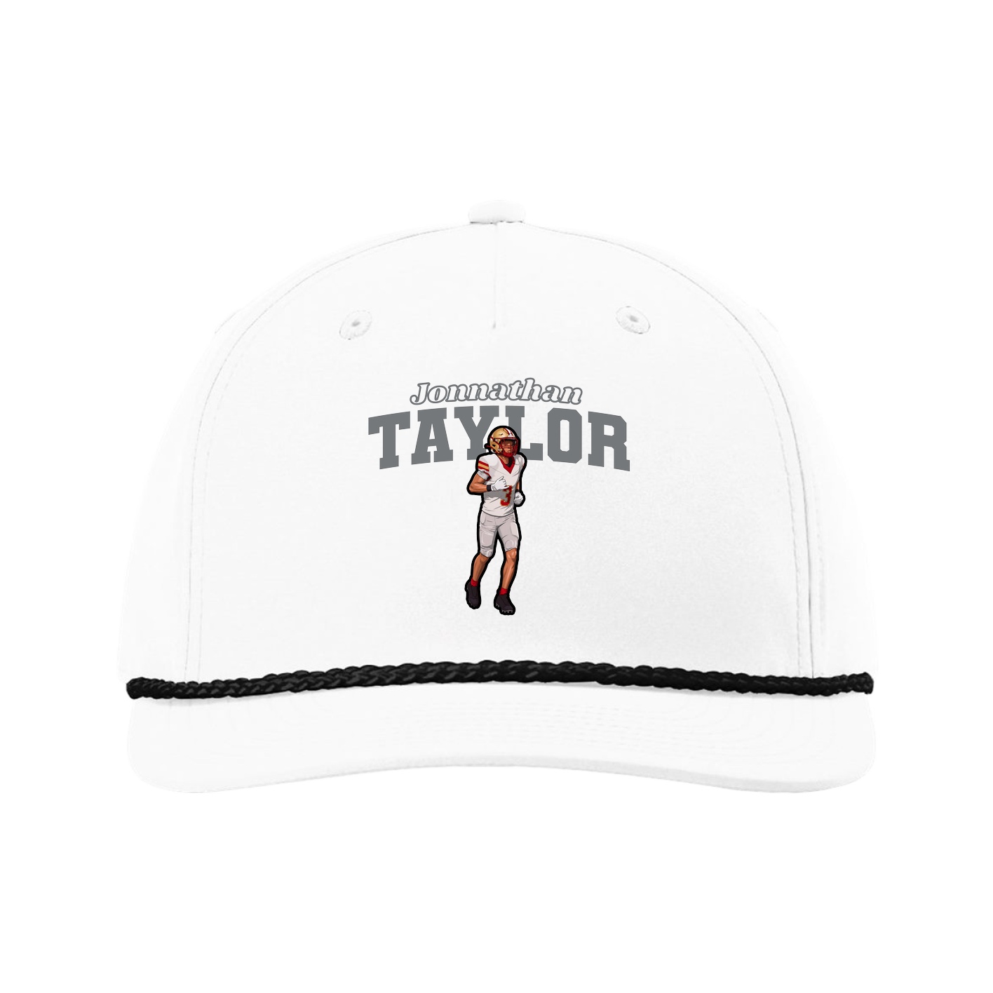 Five-Panel Classic Rope Cap — Name Arch in White