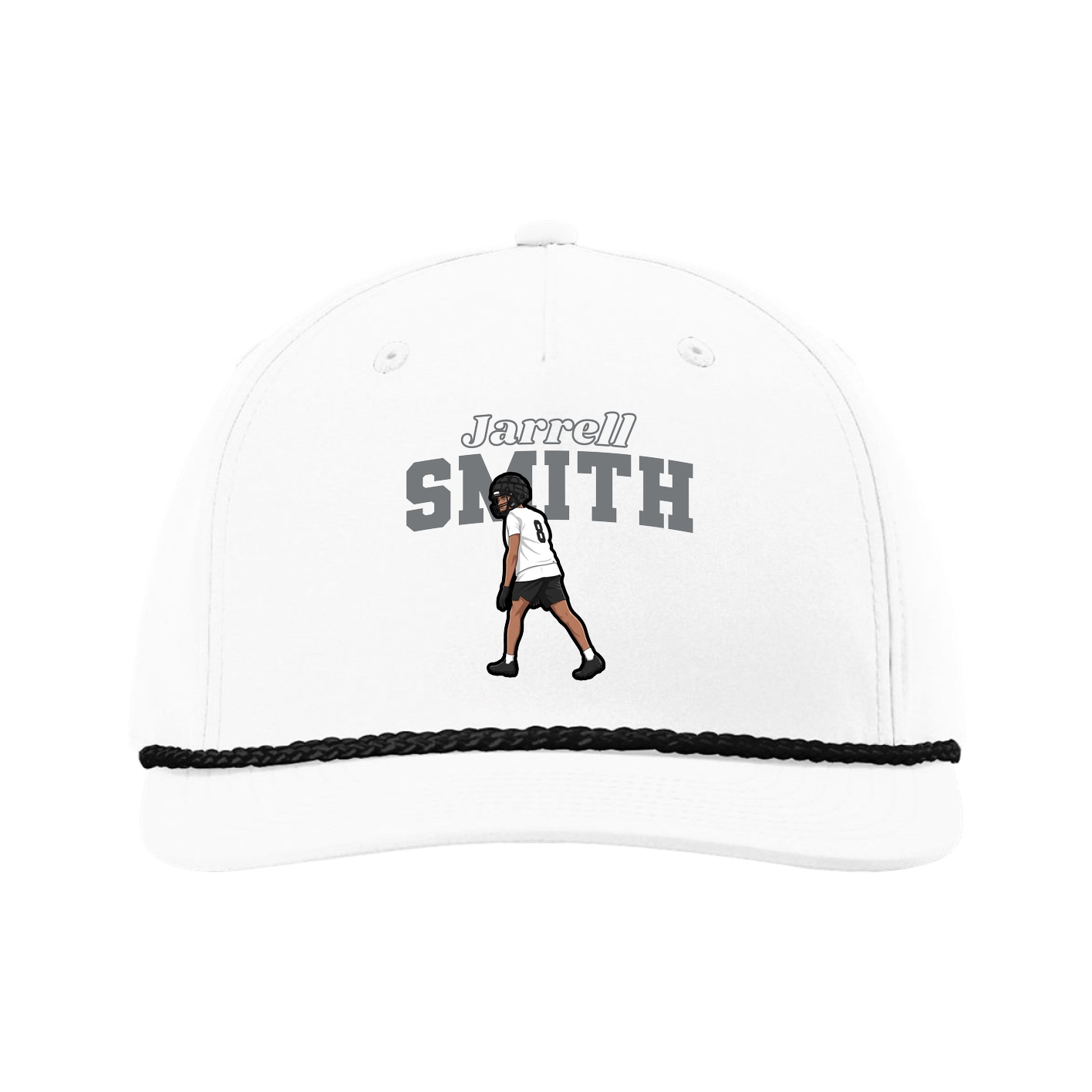 Five-Panel Classic Rope Cap — Name Arch in White