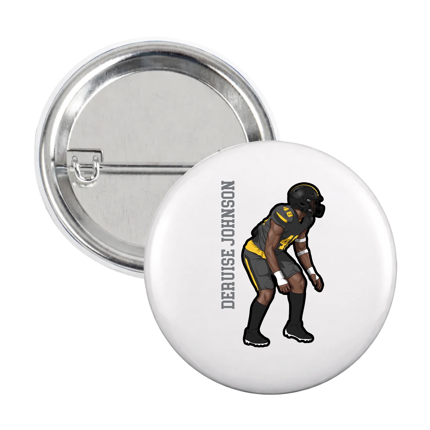 Game Day Button — Name Vertical in White