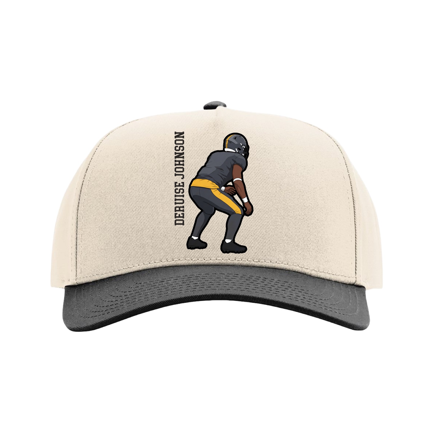 Full Fabric Five-Panel Champ Cap — Name Vertical in Cream/Black