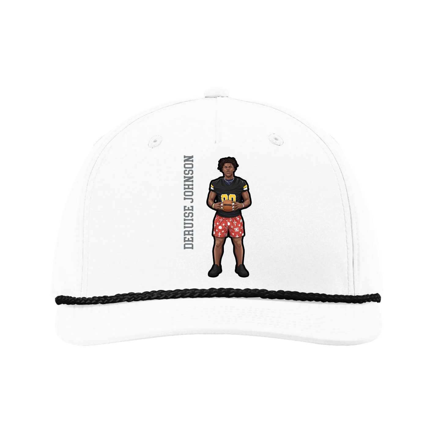 Five-Panel Classic Rope Cap — Name Vertical in White