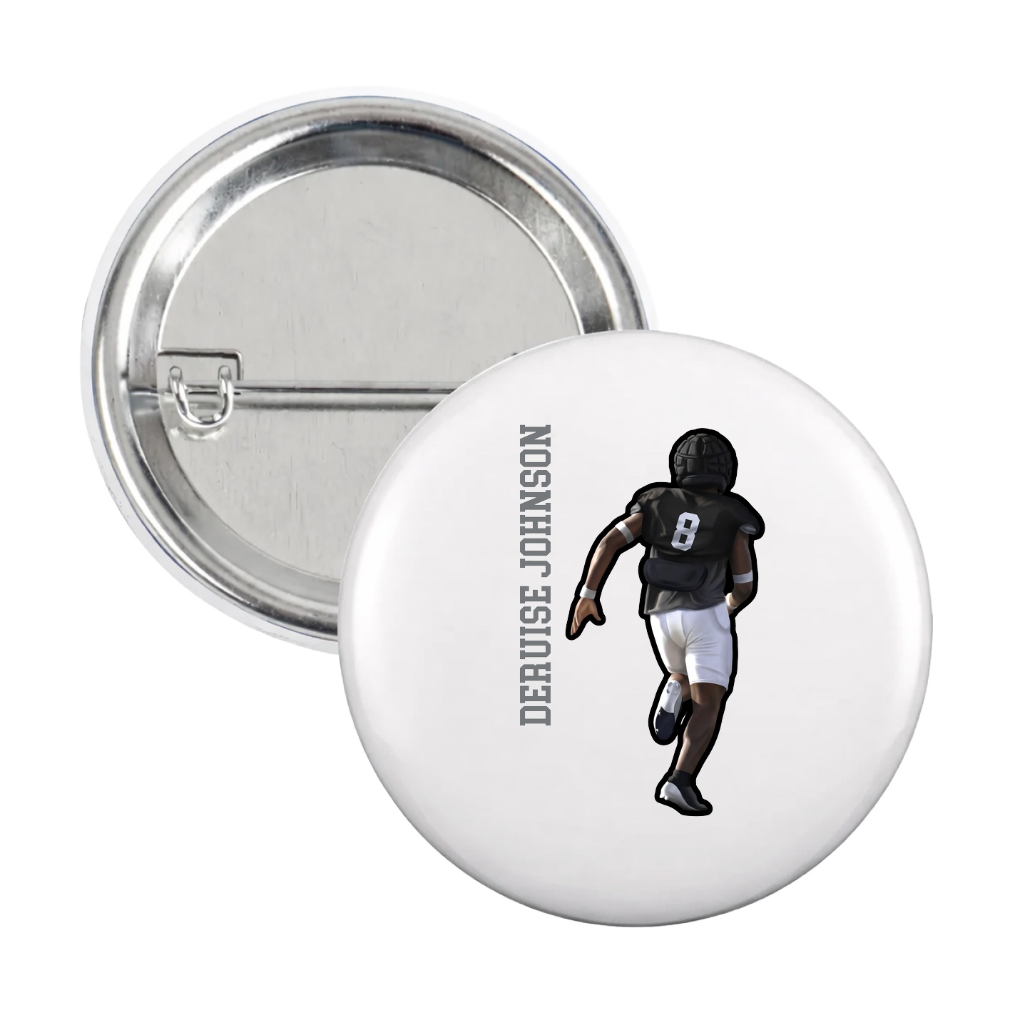 Game Day Button — Name Vertical in White