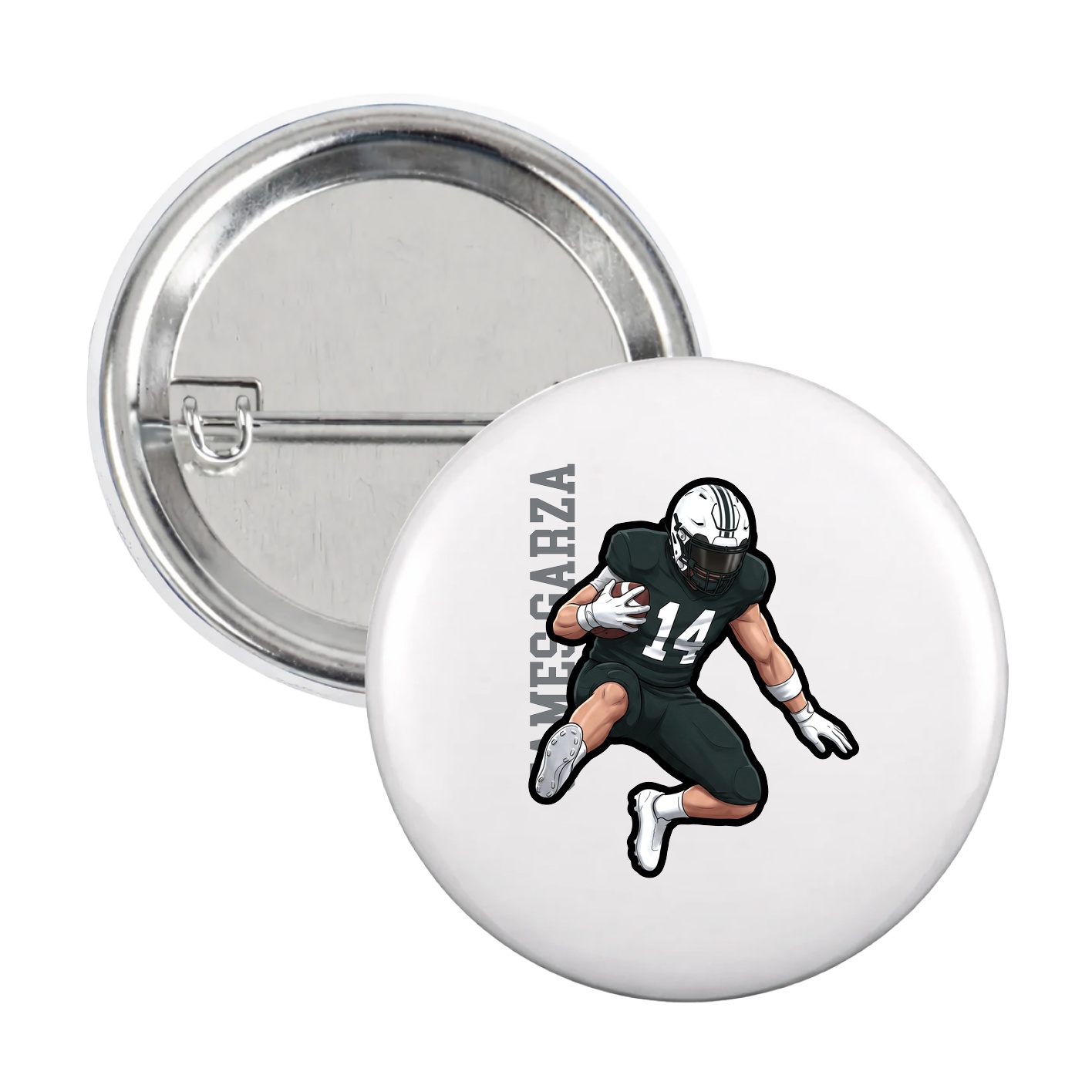 Game Day Button — Name Vertical in White